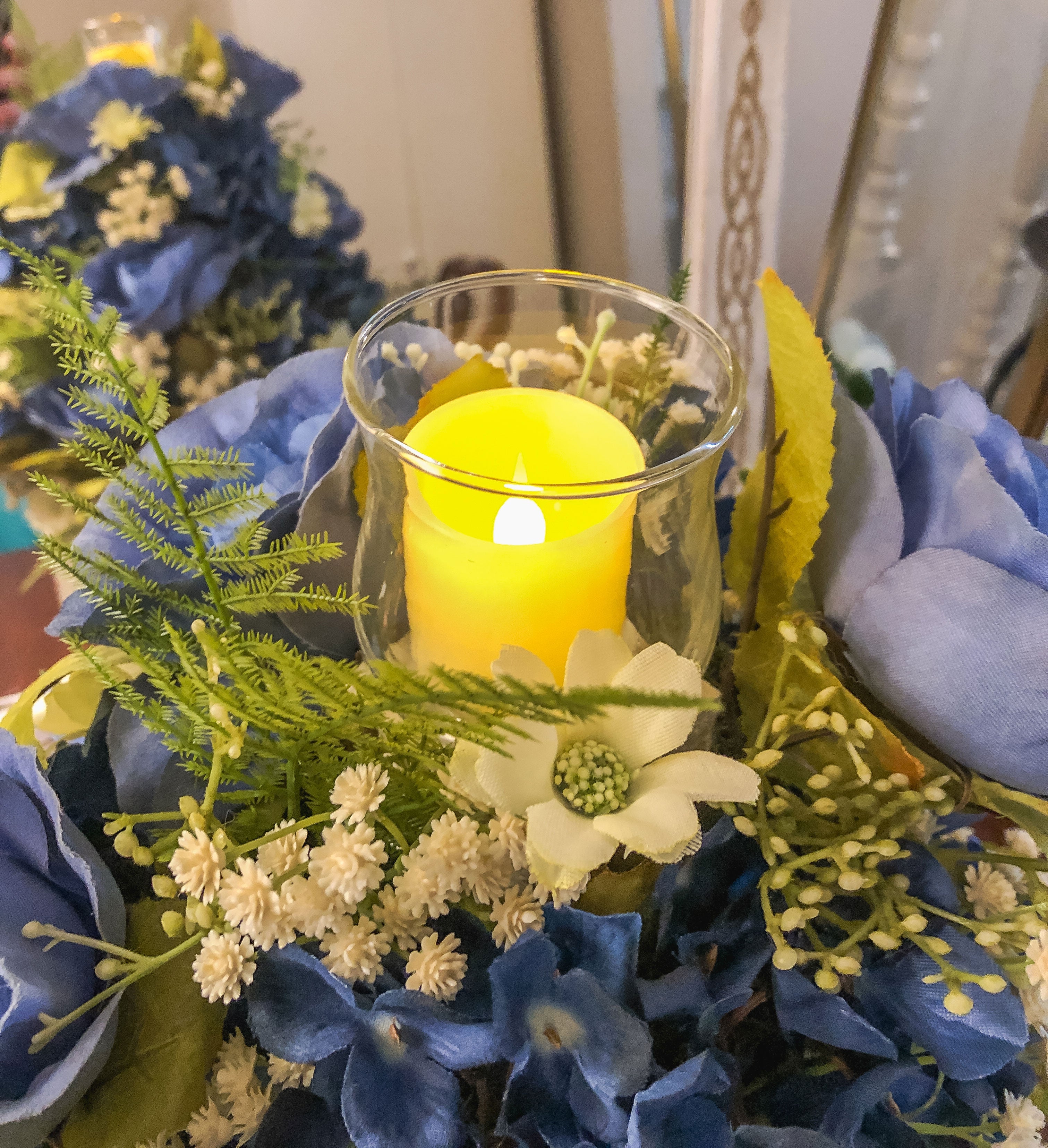 Faux floral candle holders