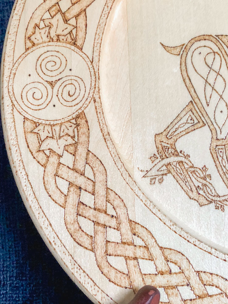 Celtic knot deer on a woodburned decorative plate