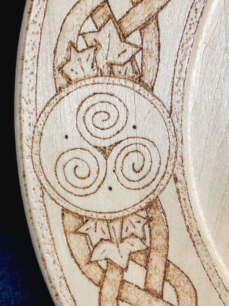 Celtic knot deer on a woodburned decorative plate