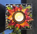 Fall rustic votive candleholder with a stacked wood bonfire design