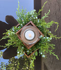 Faux juniper leaves and berries handcrafted wooden candleholder