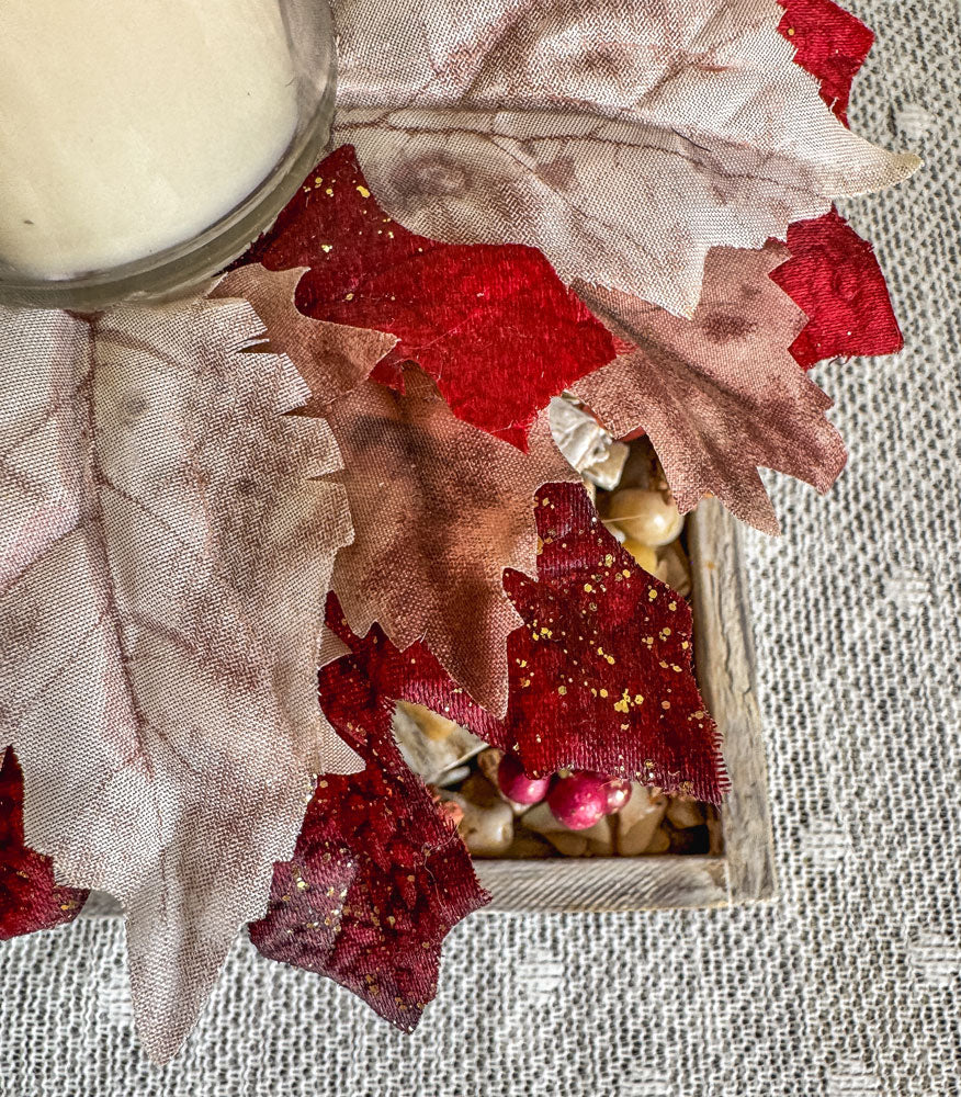 Rustic votive candleholder with a winter frost stacked wood bonfire design