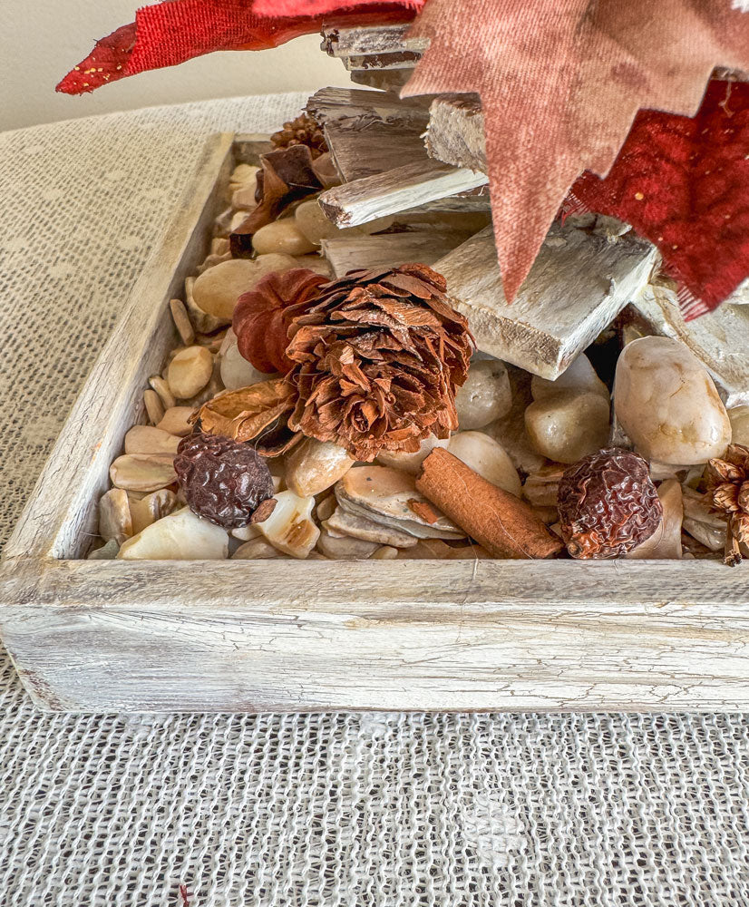 Rustic votive candleholder with a winter frost stacked wood bonfire design