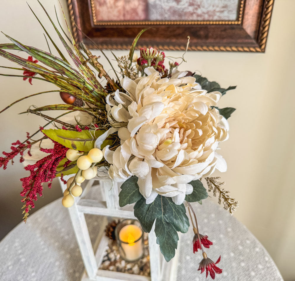 Fall floral and foliage wooden indoor lantern candleholder