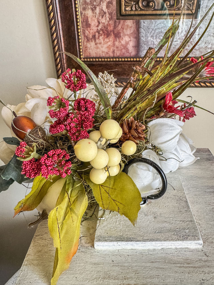 Fall floral and foliage wooden indoor lantern candleholder