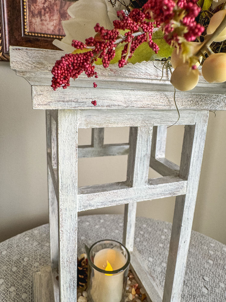 Fall floral and foliage wooden indoor lantern candleholder