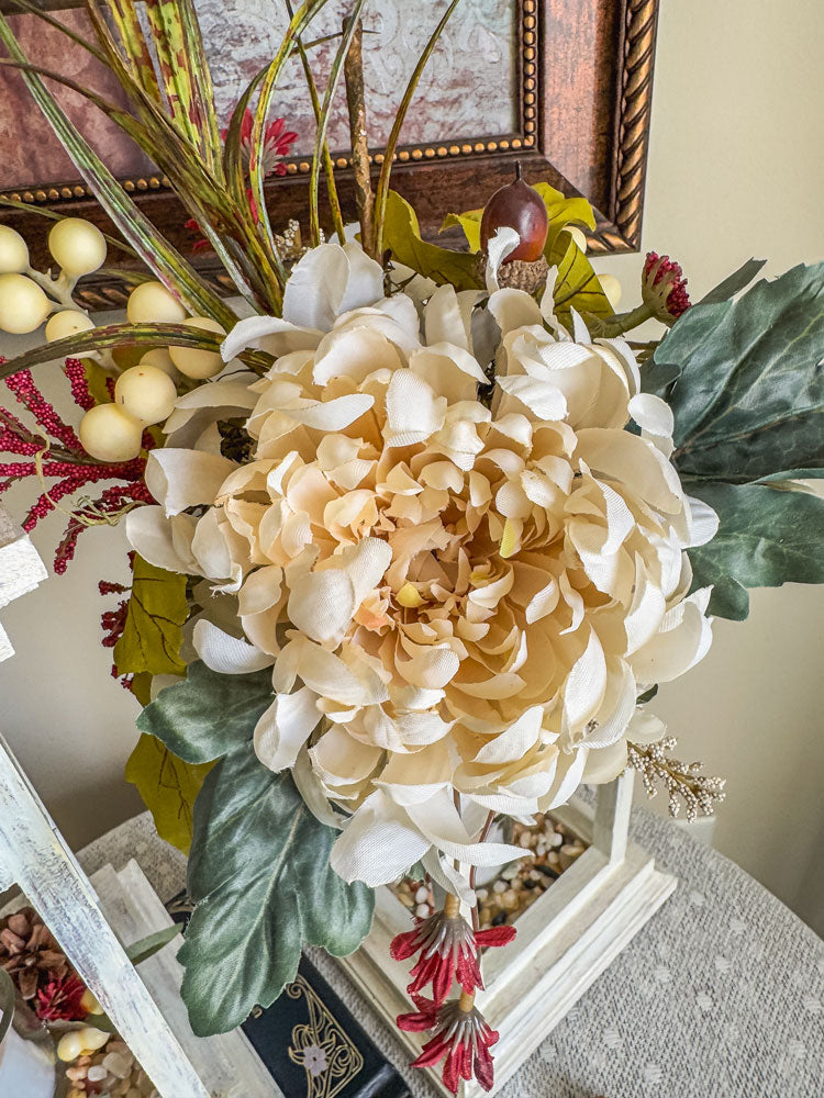 Fall floral and foliage wooden indoor lantern candleholder