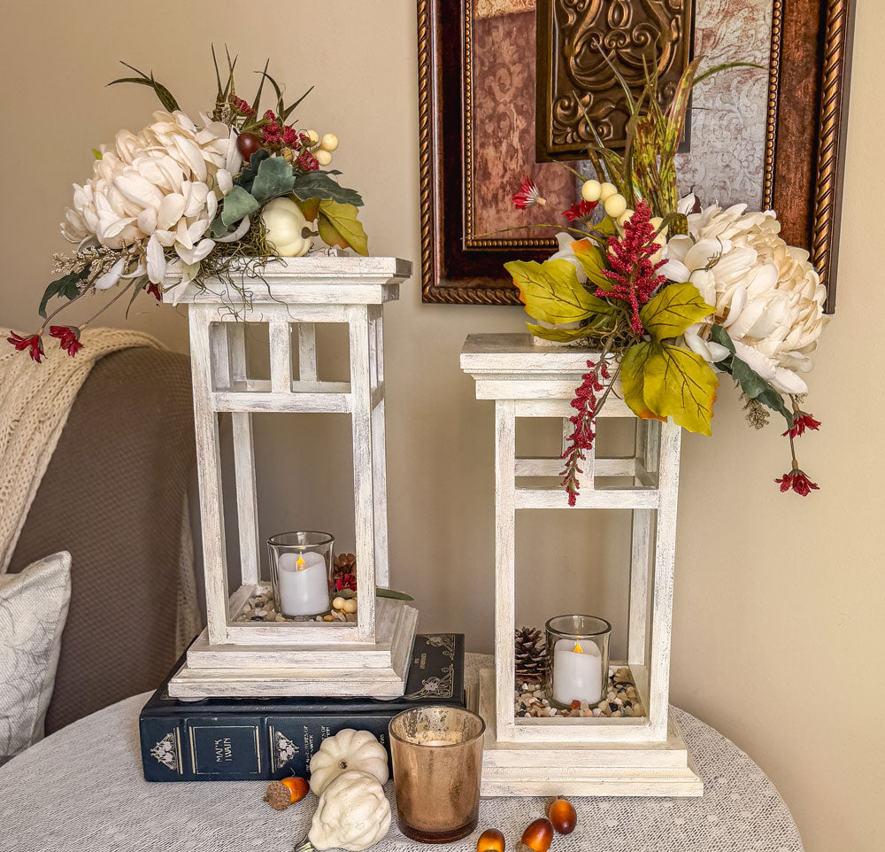Fall floral and foliage wooden indoor lantern candleholder