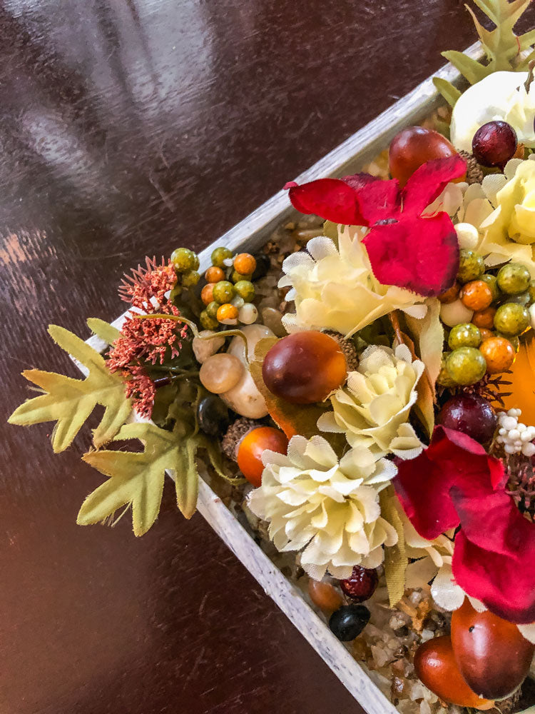 Autumn-themed candleholder with upcycled green glass apple candy dish