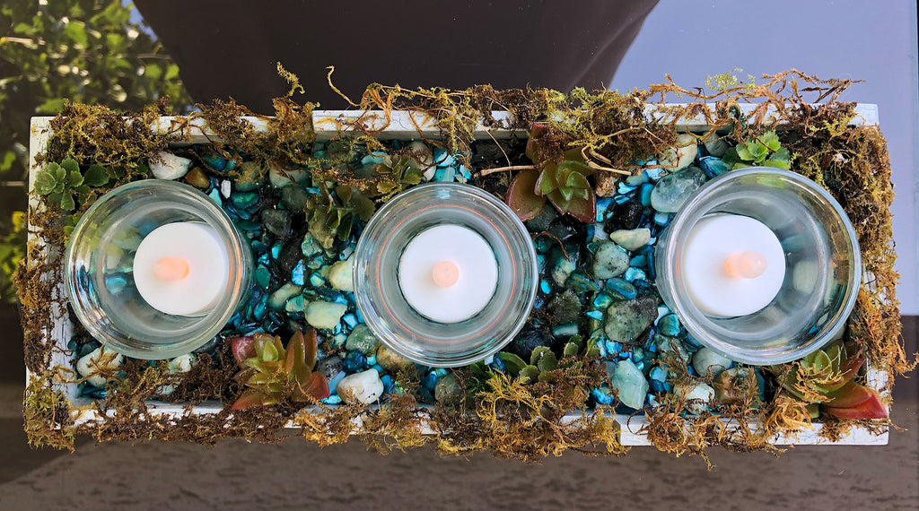Handcrafted fairy stream with moss candleholder