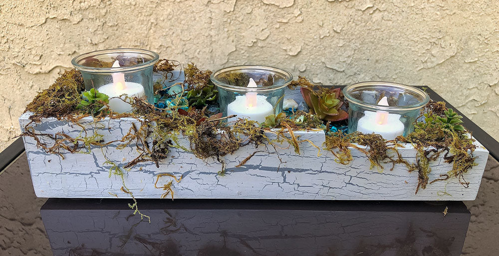 Handcrafted fairy stream with moss candleholder