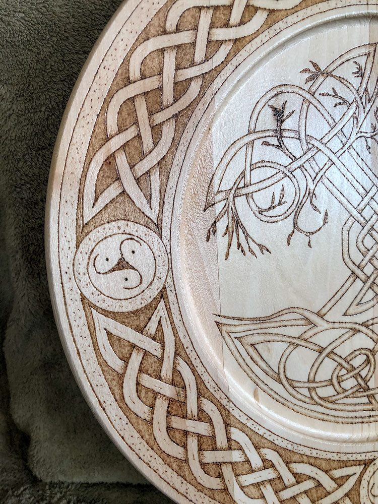 Celtic-inspired Tree of Life woodburned decorative plate