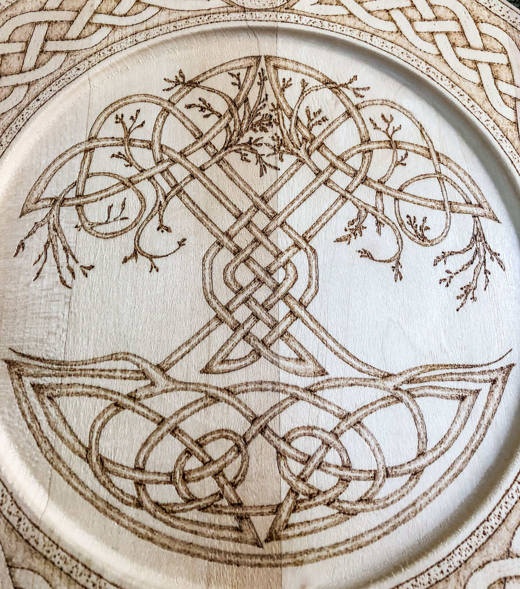 Celtic-inspired Tree of Life woodburned decorative plate