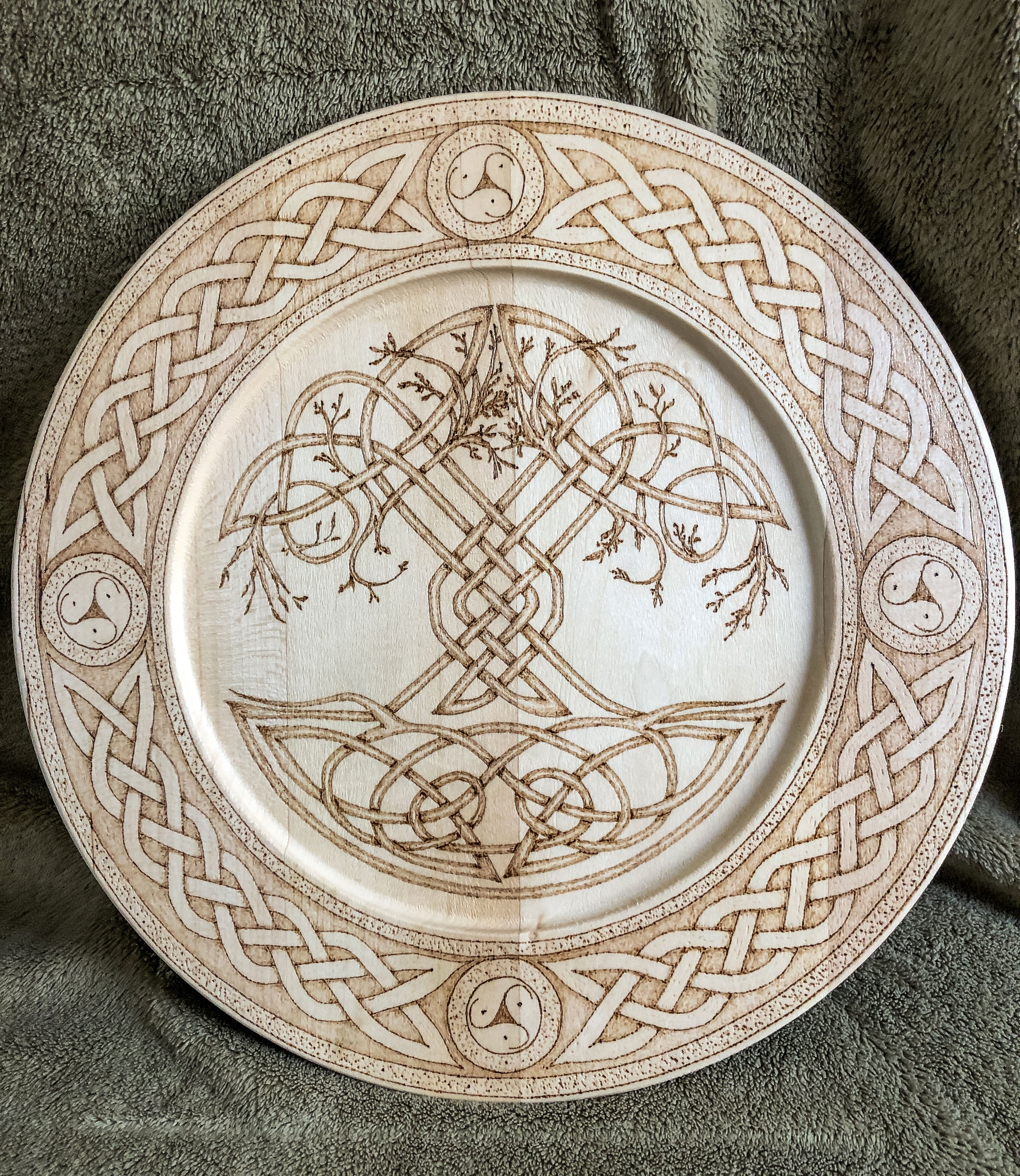 Celtic-inspired Tree of Life woodburned decorative plate