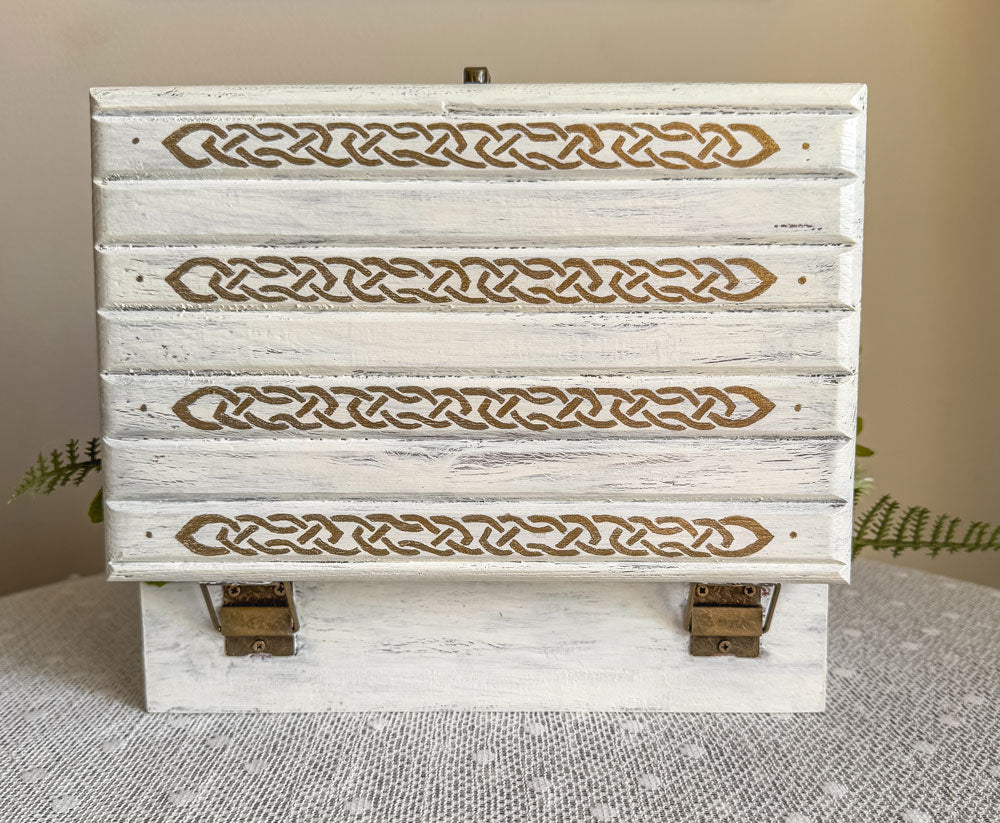 Wood jewelry box with mauve rose faux floral arrangement