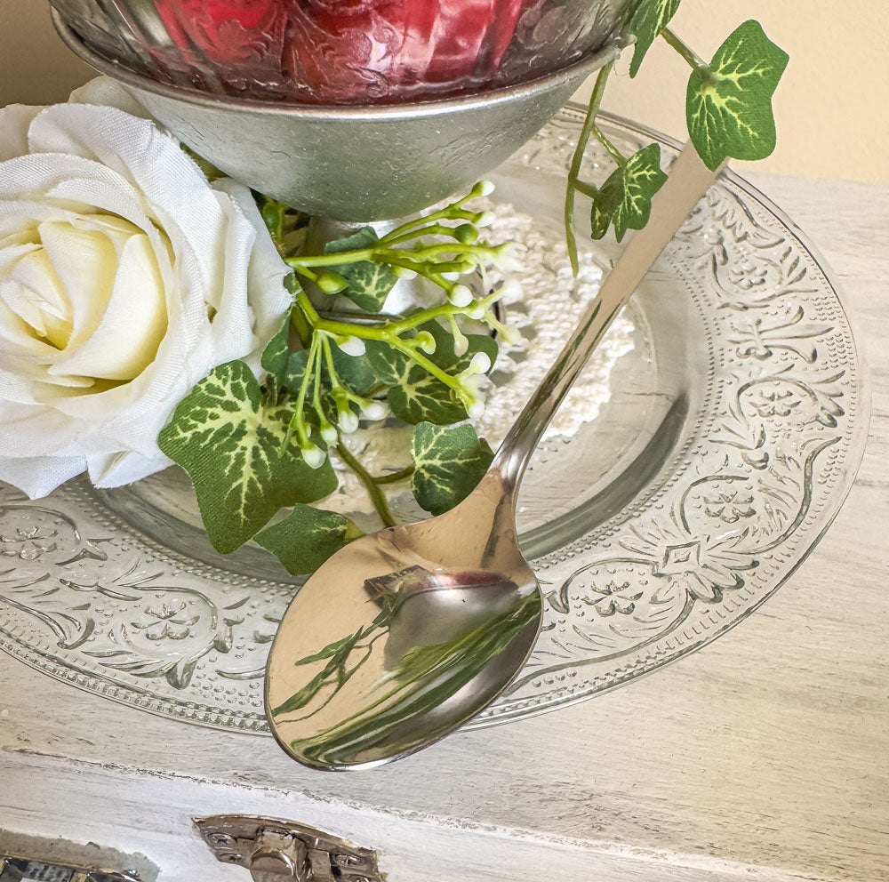 Strawberries and roses dessert cup and plate faux floral display