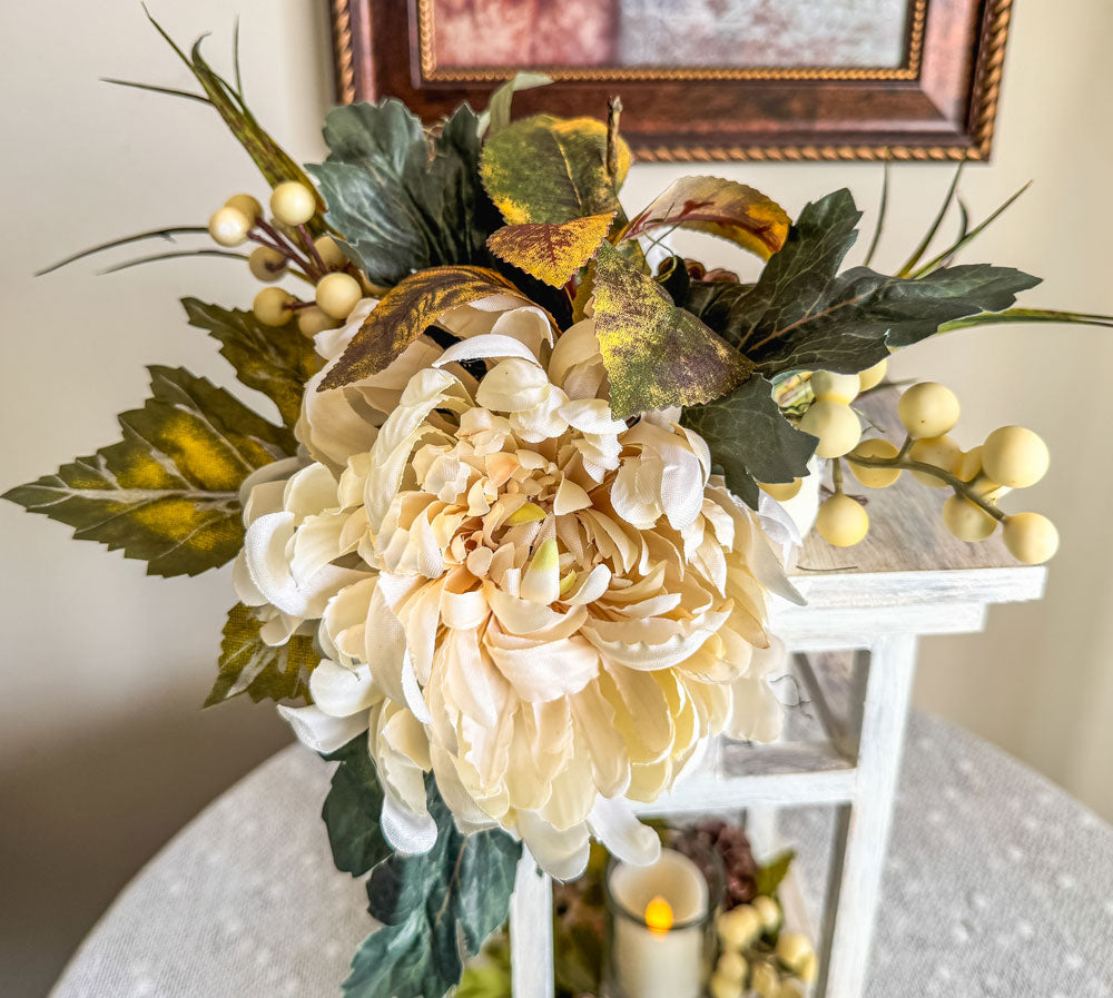 September florals wooden indoor lantern candleholder