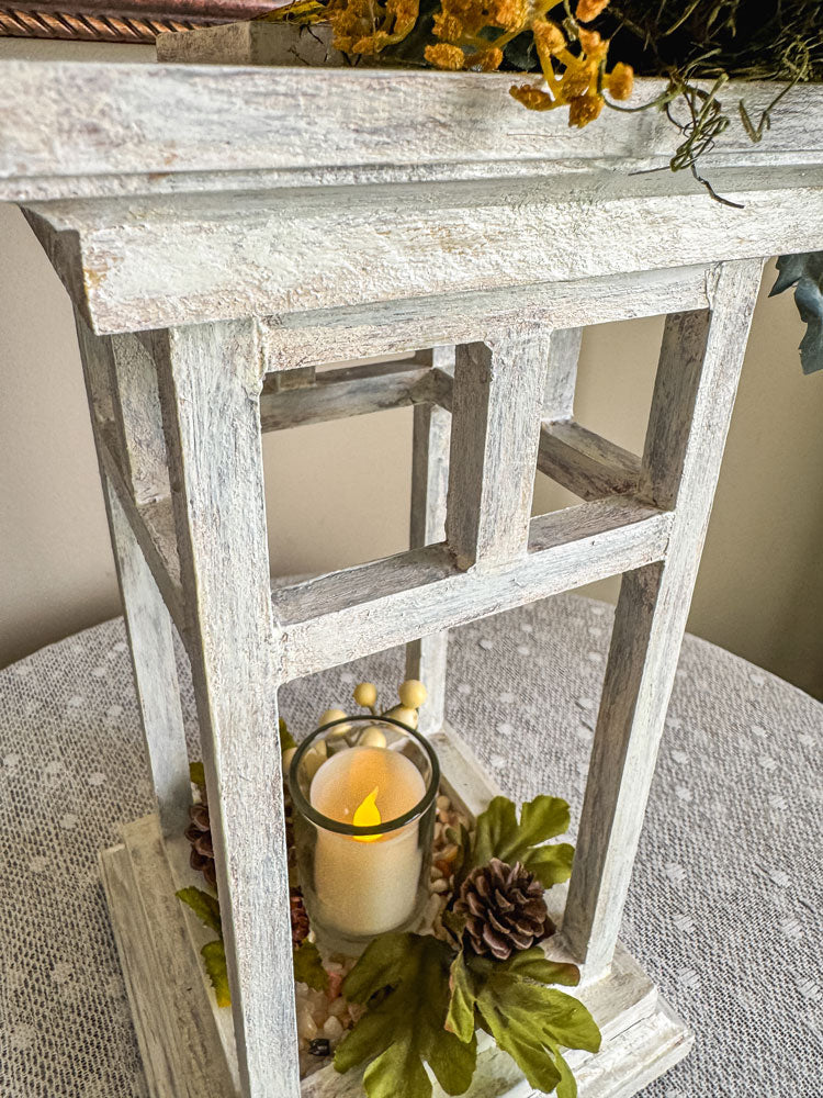 September florals wooden indoor lantern candleholder