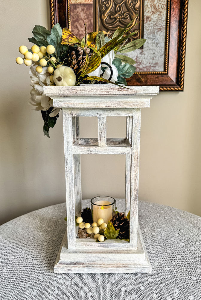 September florals wooden indoor lantern candleholder