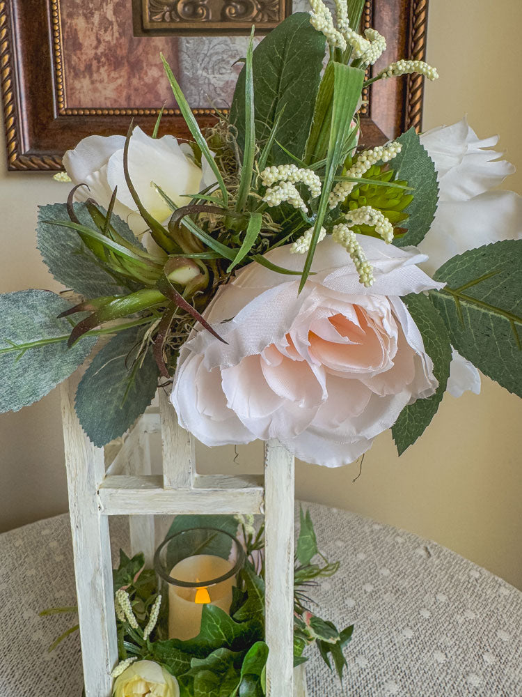 Summer florals wooden indoor lantern candleholder