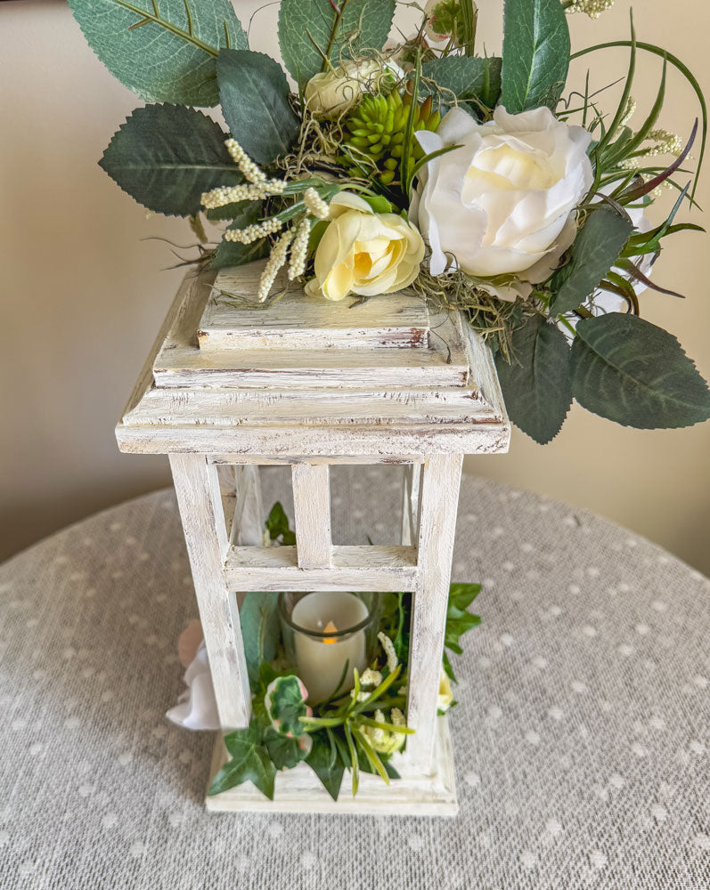 Summer florals wooden indoor lantern candleholder