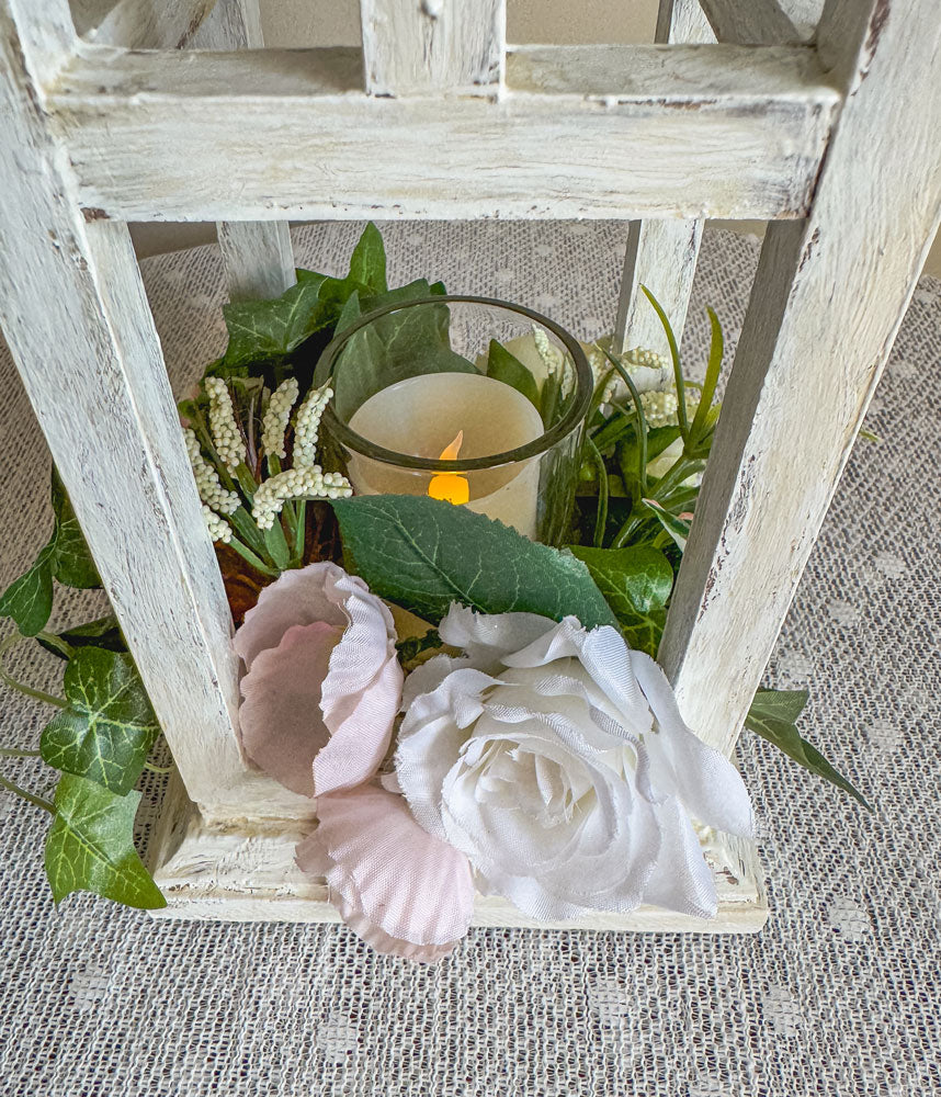 Summer florals wooden indoor lantern candleholder